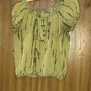 Vanity Green Puff Sleeve Ruched Blouse